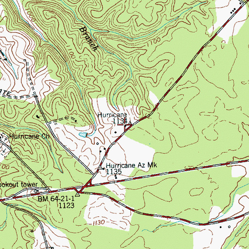 Topographic Map of Hurricane School (historical), TN