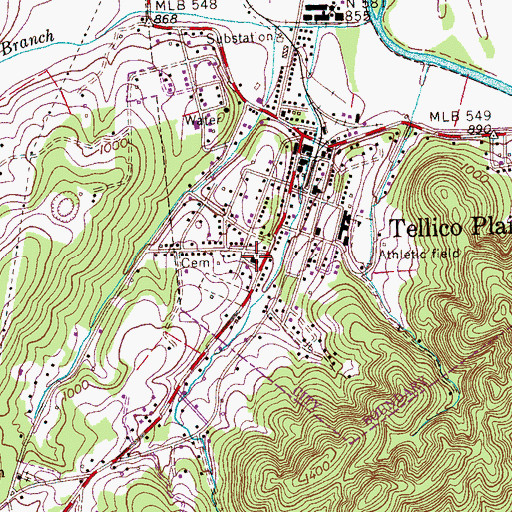 Topographic Map of First Baptist Church of Tellico Plains, TN