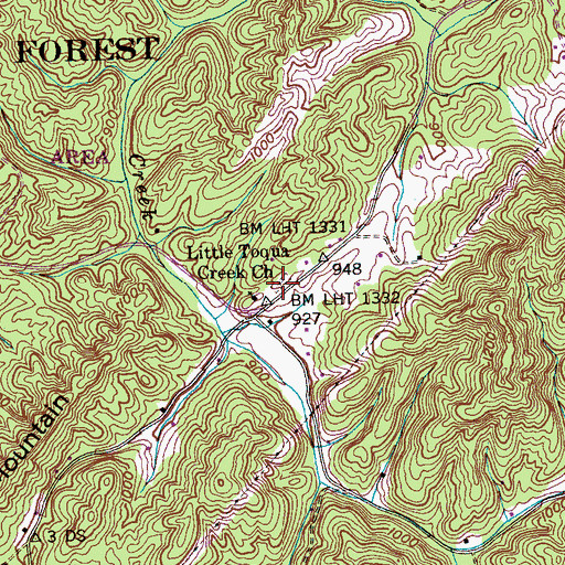 Topographic Map of Little Toqua Cemetery, TN