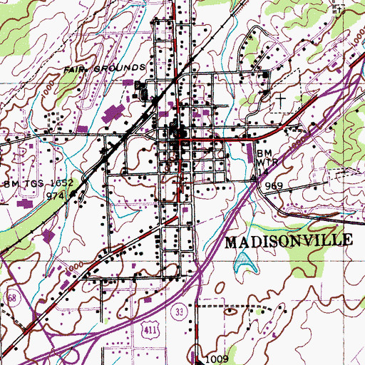 Topographic Map of Madisonville Cemetery, TN