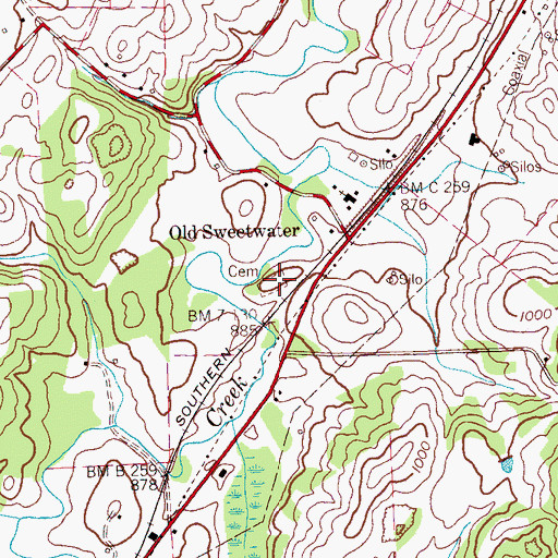 Topographic Map of Old Sweetwater Cemetery, TN