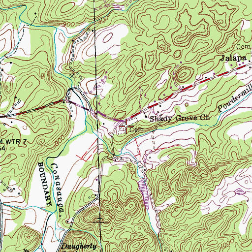 Topographic Map of Shady Grove Cemetery, TN