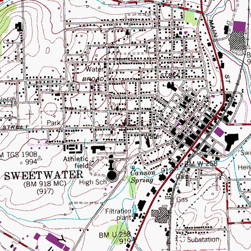 Topographic Map of Sweetwater Church of God, TN