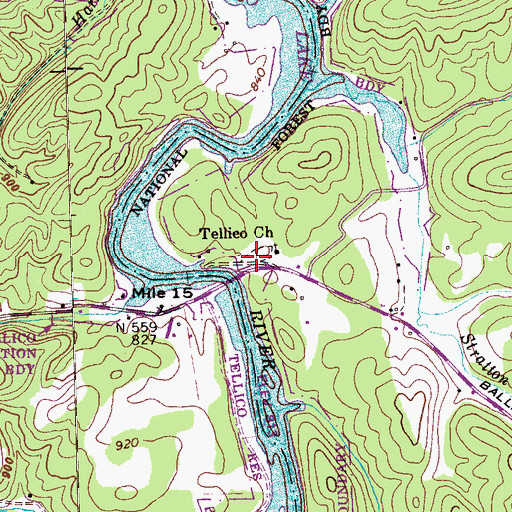 Topographic Map of Tellico Cemetery, TN