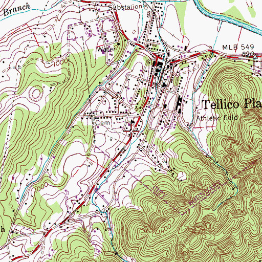 Topographic Map of Tellico Plains Cemetery, TN