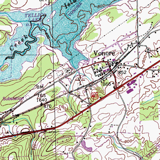 Topographic Map of Vonore Baptist Church, TN
