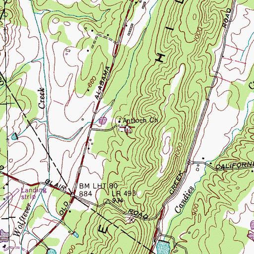 Topographic Map of Antioch Cemetery, TN