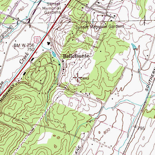 Topographic Map of Bellefounte Cemetery, TN