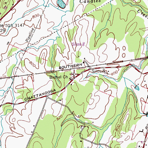 Topographic Map of Bethel Cemetery, TN