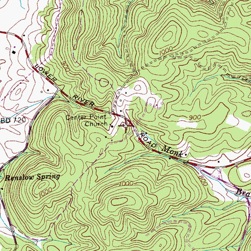 Topographic Map of Center Point Cemetery, TN
