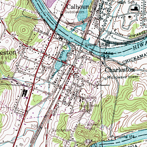 Topographic Map of Charleston Cumberland Presbyterian Church Cemetery, TN
