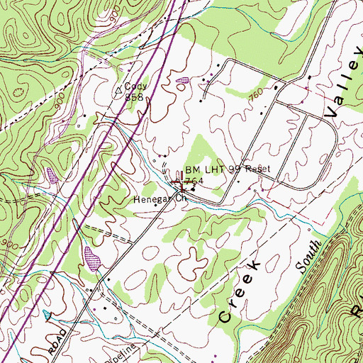 Topographic Map of Hennegers Chapel Cemetery, TN