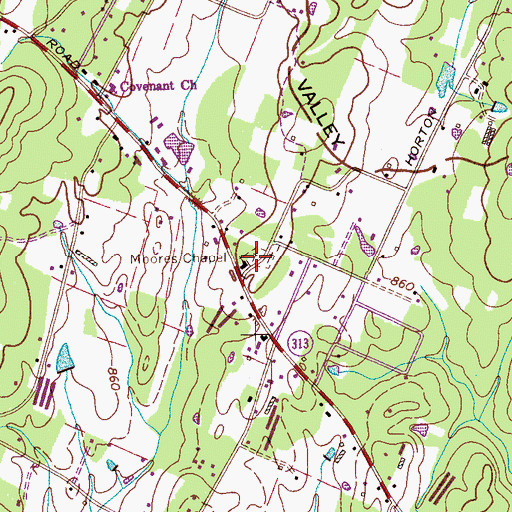 Topographic Map of Moores Chapel Cemetery, TN