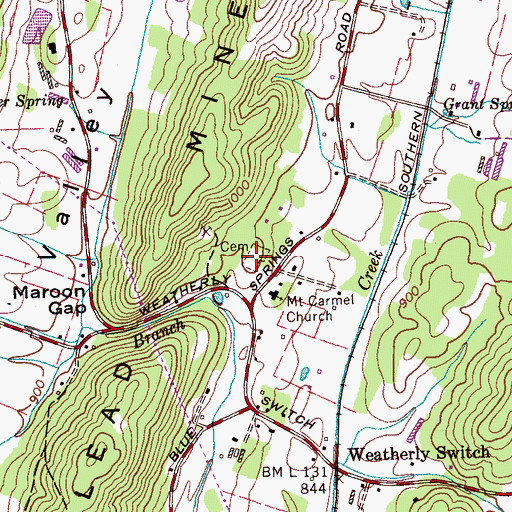 Topographic Map of Mount Carmel Cemetery, TN