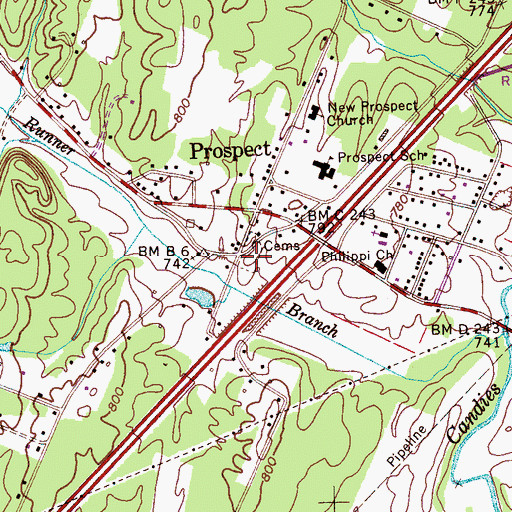 Topographic Map of Prospect Cemetery, TN