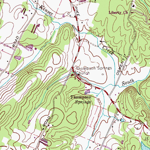 Topographic Map of Thompson Springs Cemetery, TN
