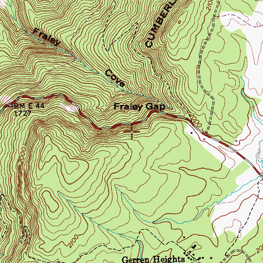 Topographic Map of Fraley Gap Mine, TN