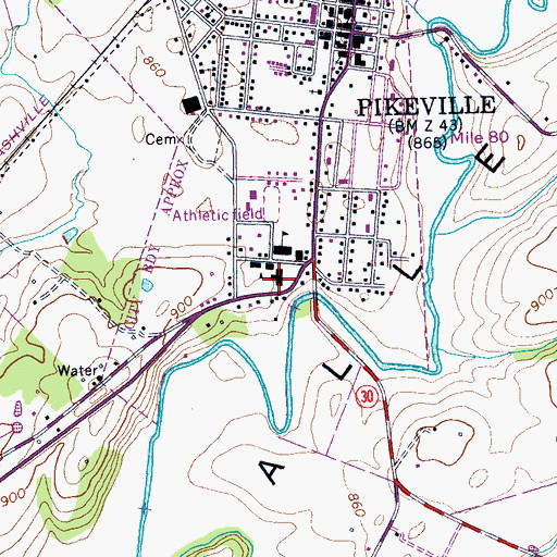 Topographic Map of Pikeville Elementary School, TN