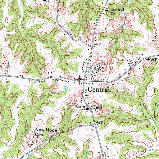 Topographic Map of Central School (historical), TN