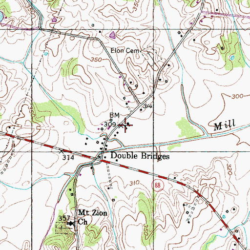 Topographic Map of Double Bridges School (historical), TN