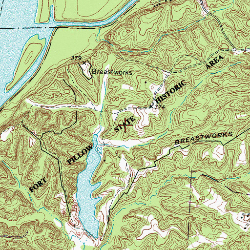 Topographic Map of Fort Pillow State Historic Area, TN