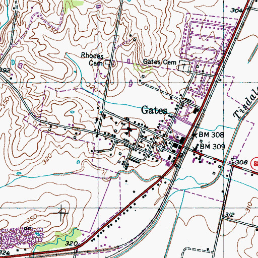 Topographic Map of Gates School (historical), TN