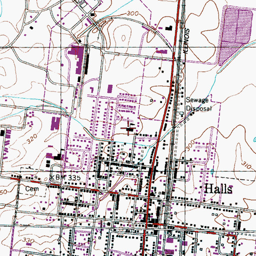 Topographic Map of Halls Elementary School, TN