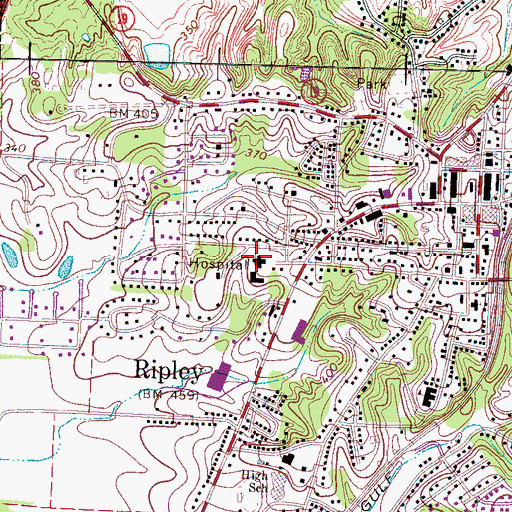 Topographic Map of Lauderdale County Hospital (historical), TN