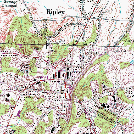 Topographic Map of Ripley First Baptist Church, TN