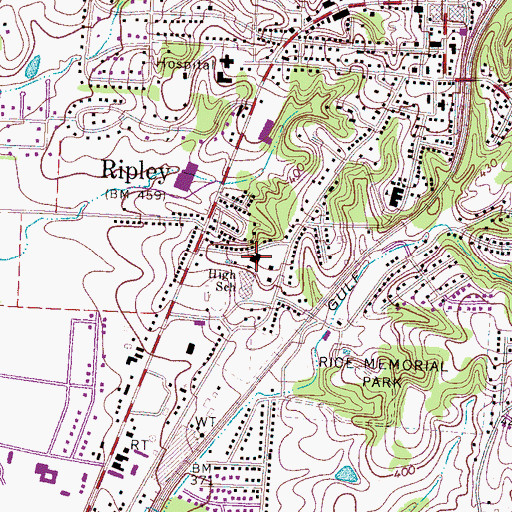 Topographic Map of Ripley High School, TN