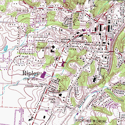 Topographic Map of Ripley Plaza Shopping Center, TN