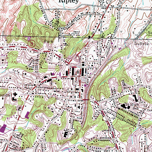 Topographic Map of Ripley City Hall, TN