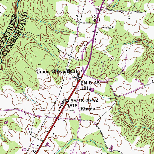 Topographic Map of Rinnie Cemetery, TN