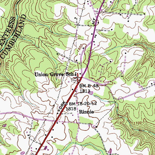 Topographic Map of Rinnie Freewill Baptist Church, TN