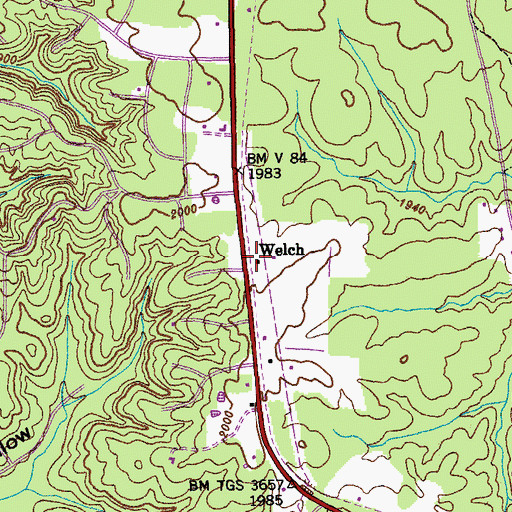 Topographic Map of Welch, TN