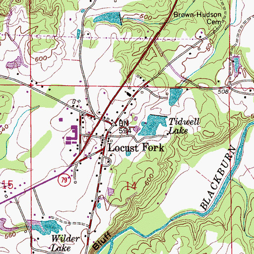 Topographic Map of Tidwell Lake Dam, AL