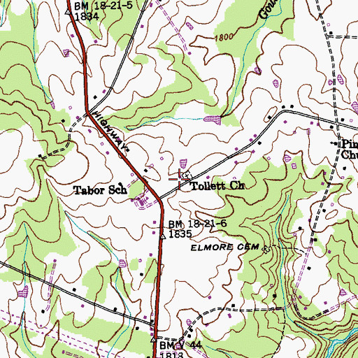 Topographic Map of Tolletts Chapel School (historical), TN