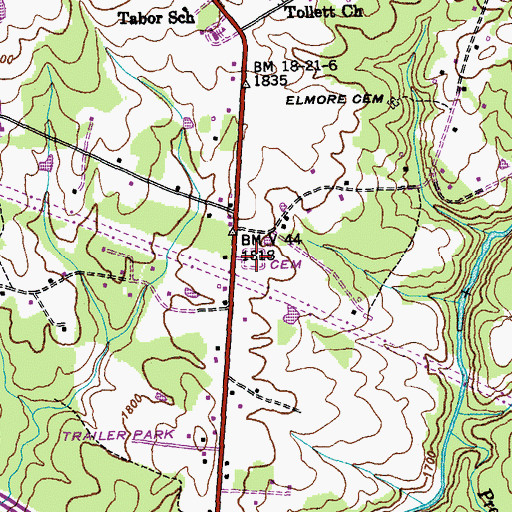 Topographic Map of Green Acres Cemetery, TN
