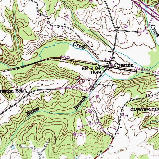 Topographic Map of Creston Cemetery, TN