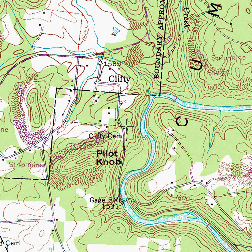 Topographic Map of Clifty Baptist Church (historical), TN
