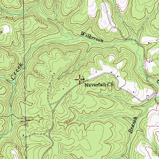 Topographic Map of Neverfail Cemetery, TN