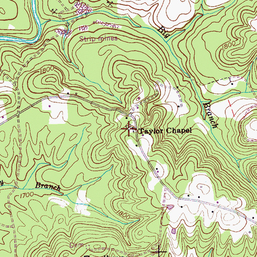 Topographic Map of Taylors Chapel Cemetery, TN