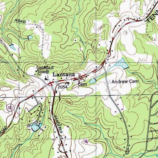 Topographic Map of Lantana Cemetery, TN