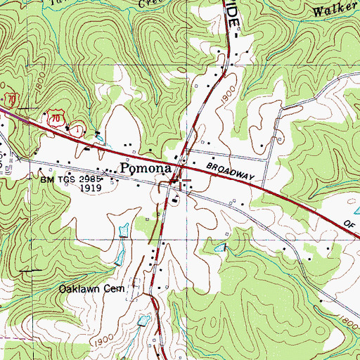 Topographic Map of Pomona Methodist Church, TN