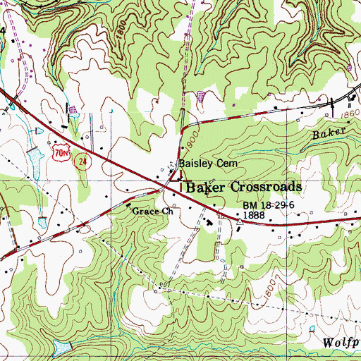 Topographic Map of Bakers School (historical), TN