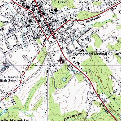 Topographic Map of Central Baptist Church, TN