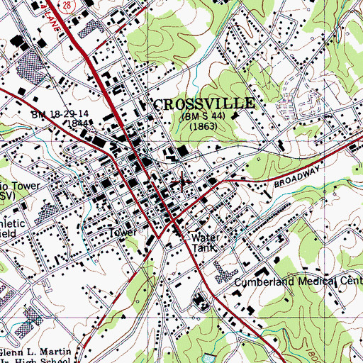 Topographic Map of First Baptist Church, TN