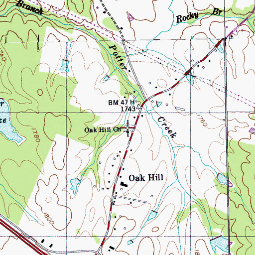 Topographic Map of Oak Hill Cemetery, TN