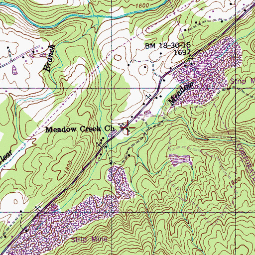 Topographic Map of Meadow Creek Church, TN