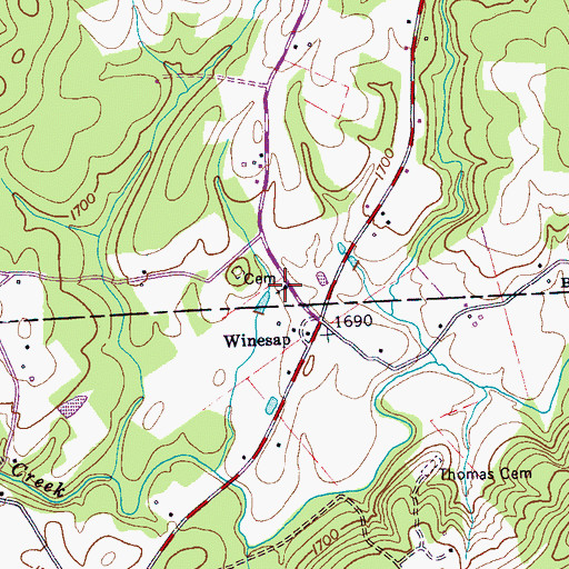 Topographic Map of Winesap Freewill Baptist Church, TN